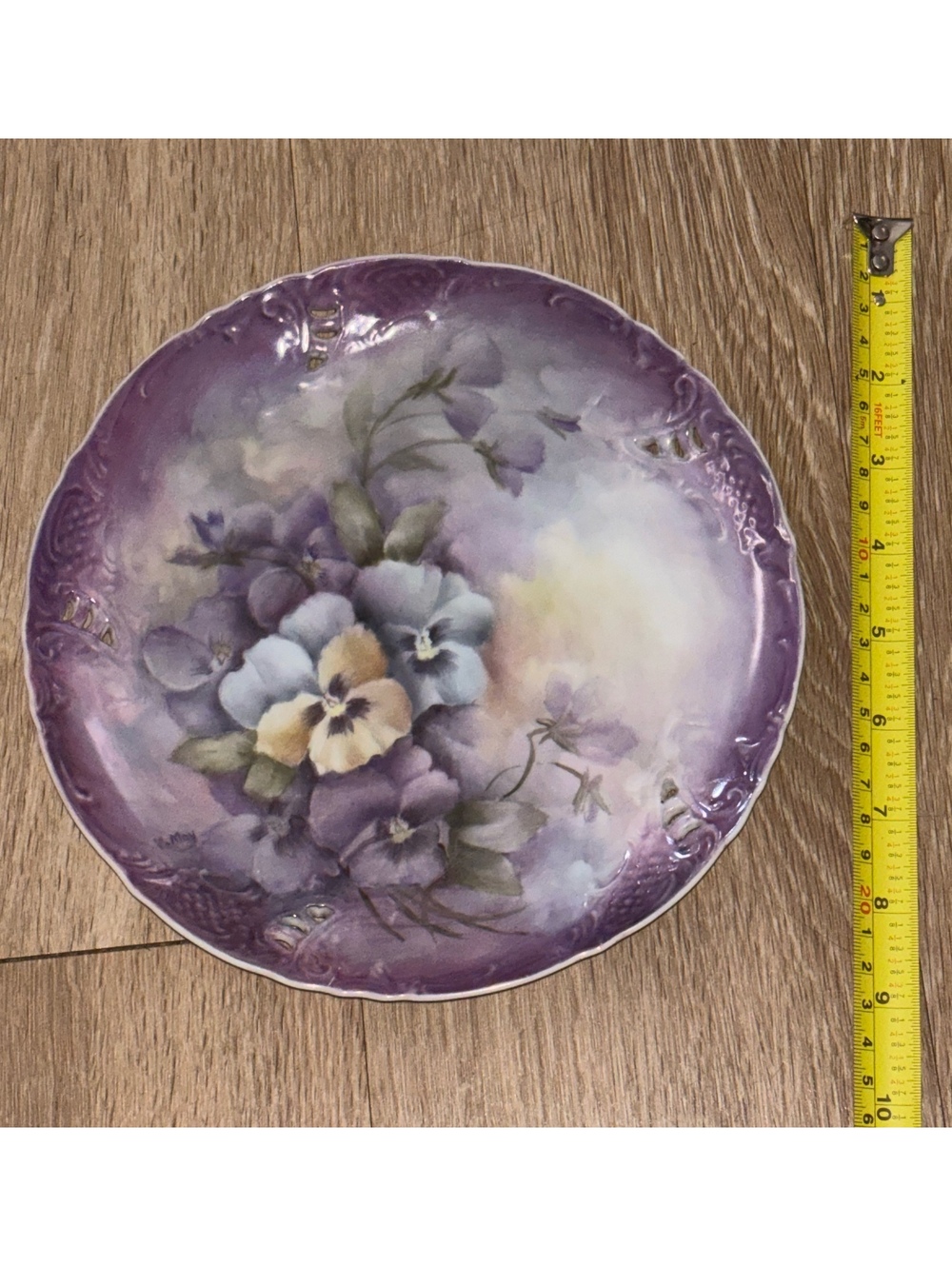 Antique Hand Painted Porcelain Pansy Plate Craft Mosaic